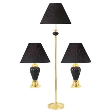Ore International ORE International K-4101BK-31 Black Ceramic & Brass Table Plus Floor Kamp; Set Of 3 K-4101BK-31